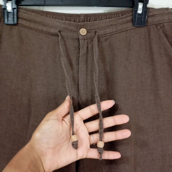 Erika Pants Womens Brown Linen-Blend Relaxed Fit Elastic Waist & Drawstring - Picture 4 of 8
